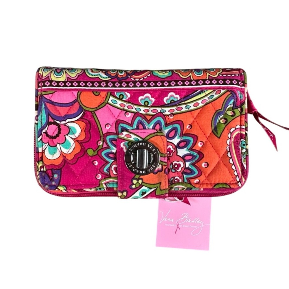 NWT Vera Bradley Turnlock Wallet Pink Orange Paisley Quilted Cotton Floral NWT